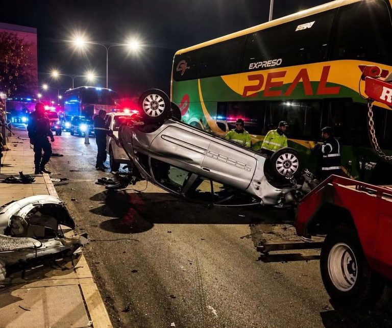 Aparatoso incidente vial durante la madrugada genera conmoción y un amplio operativo de emergencia